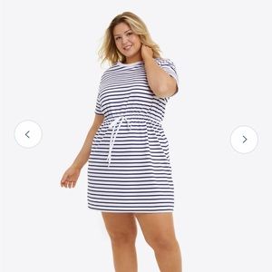 Draper James Tie Waist T-Shirt Dress in Nassau Navy Mariner Stripe - L